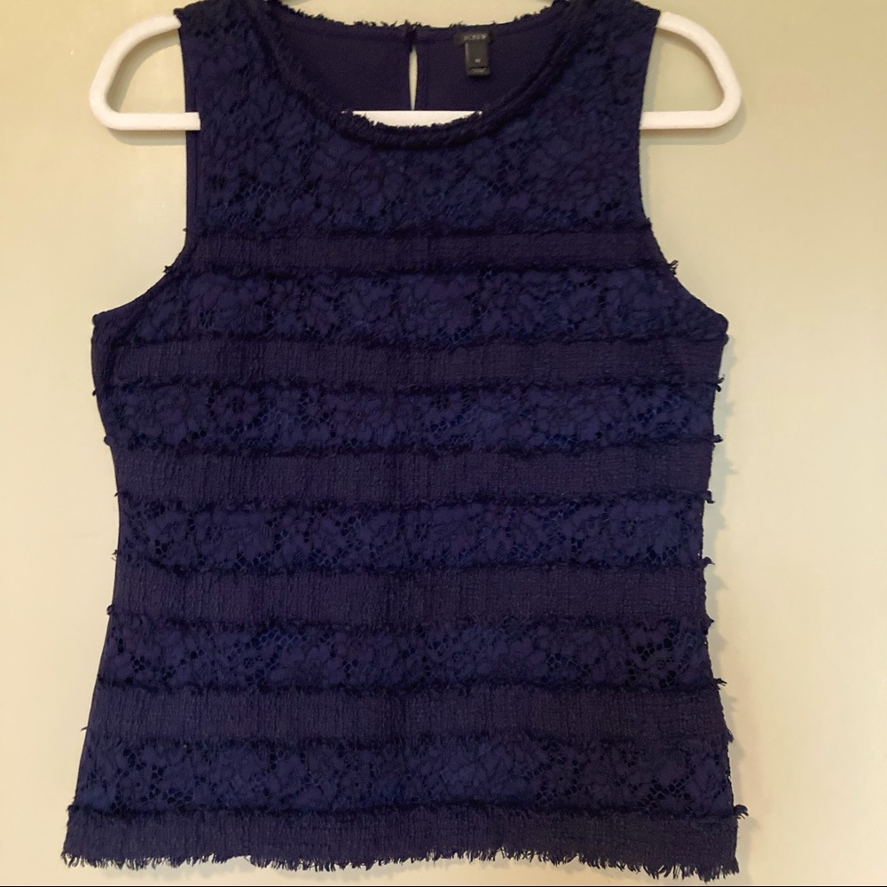 J. Crew Navy Lace Fringe Sleeveless Top